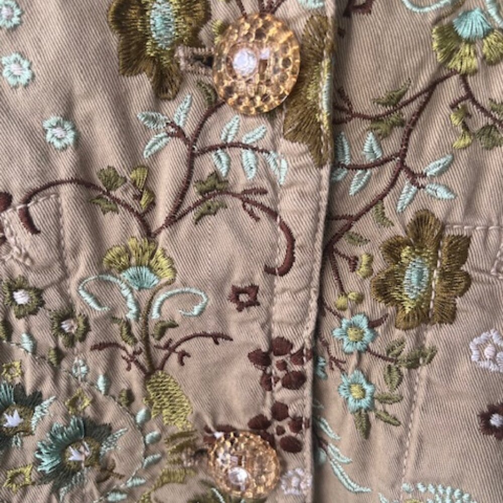 Johnny Was Green Floral Embroidered Cotton Jacket - Picture 4 of 8